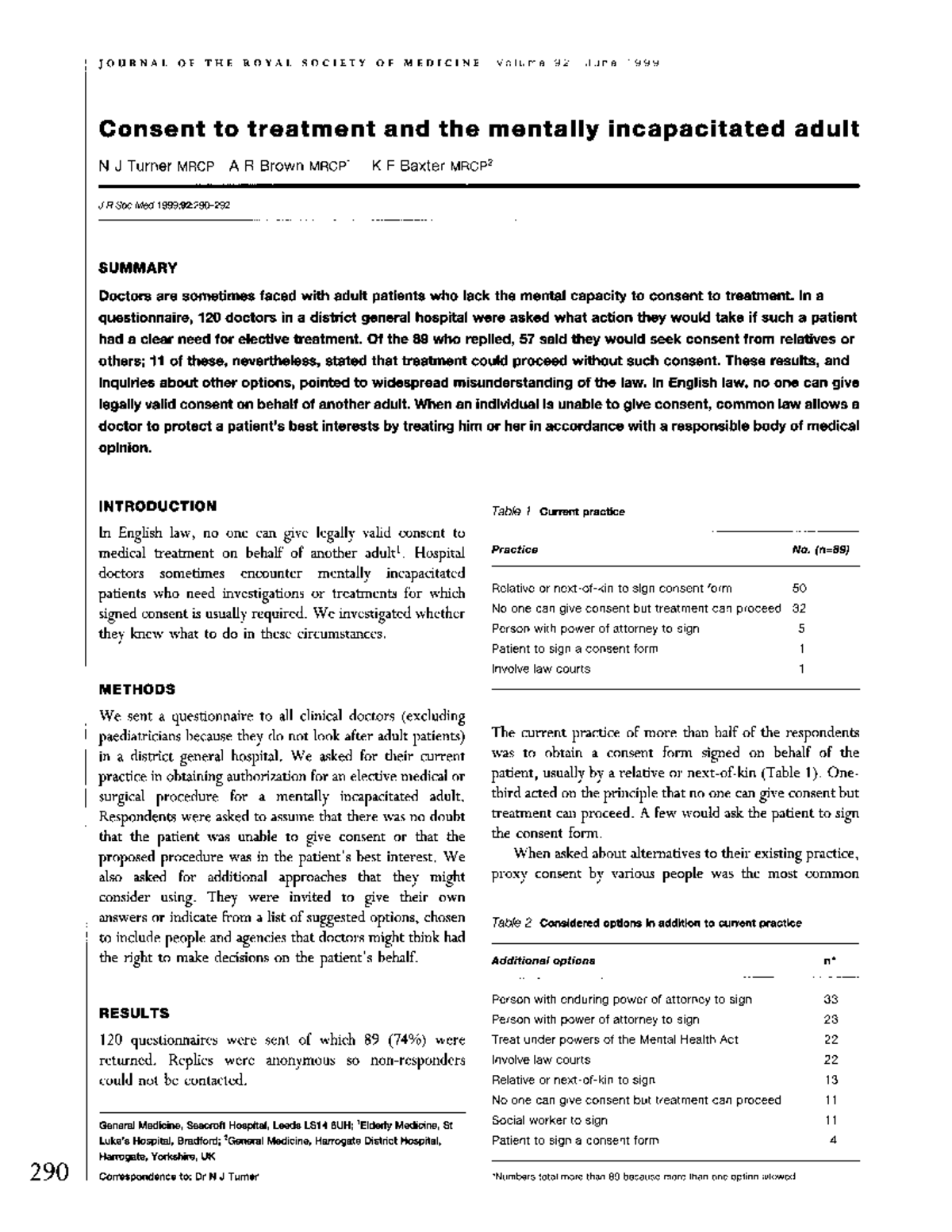 Consent to Treatment for Mentally Incapacitated Adults: A Study by ...