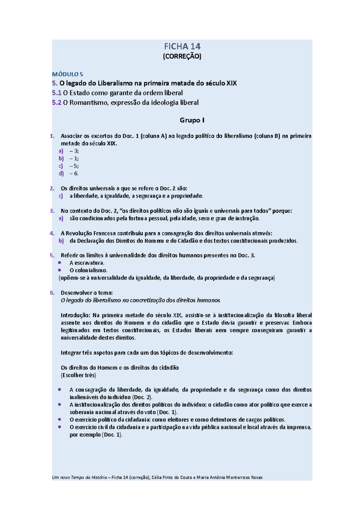 Correção Ficha 14 CA - O Legado do Liberalismo no Século XIX - Document Preview