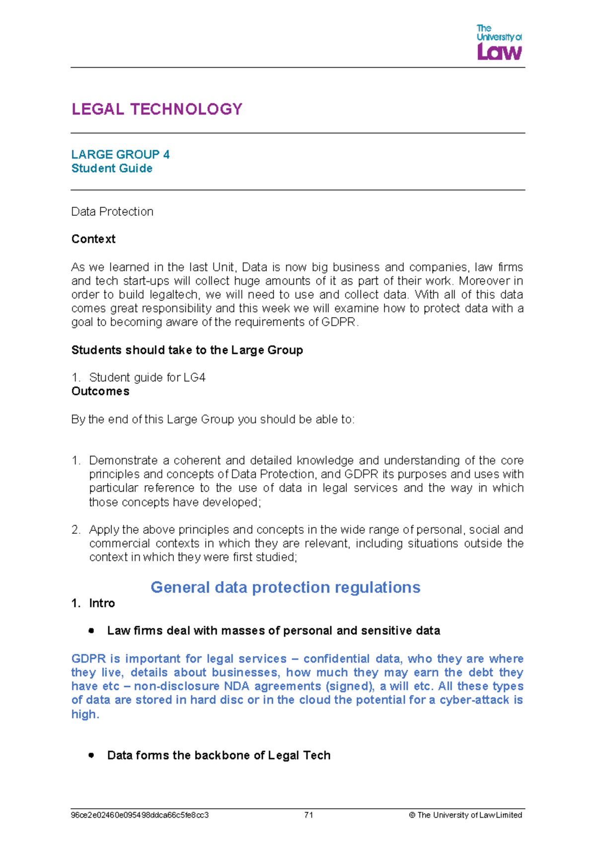 LG4 Legal Tech & GDPR: Understanding Data Protection Principles - Studocu