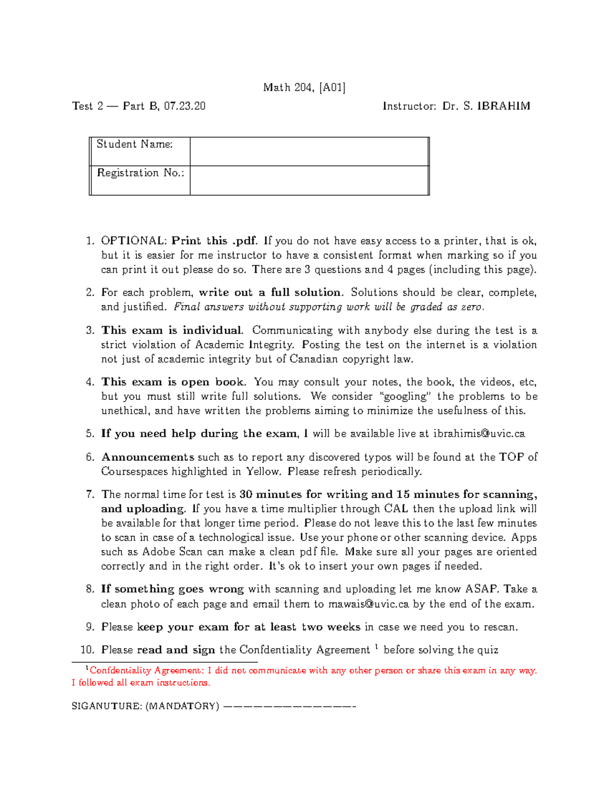 M204 S20 Math 204 Midterm Test 2 Instructions and Questions - Studocu
