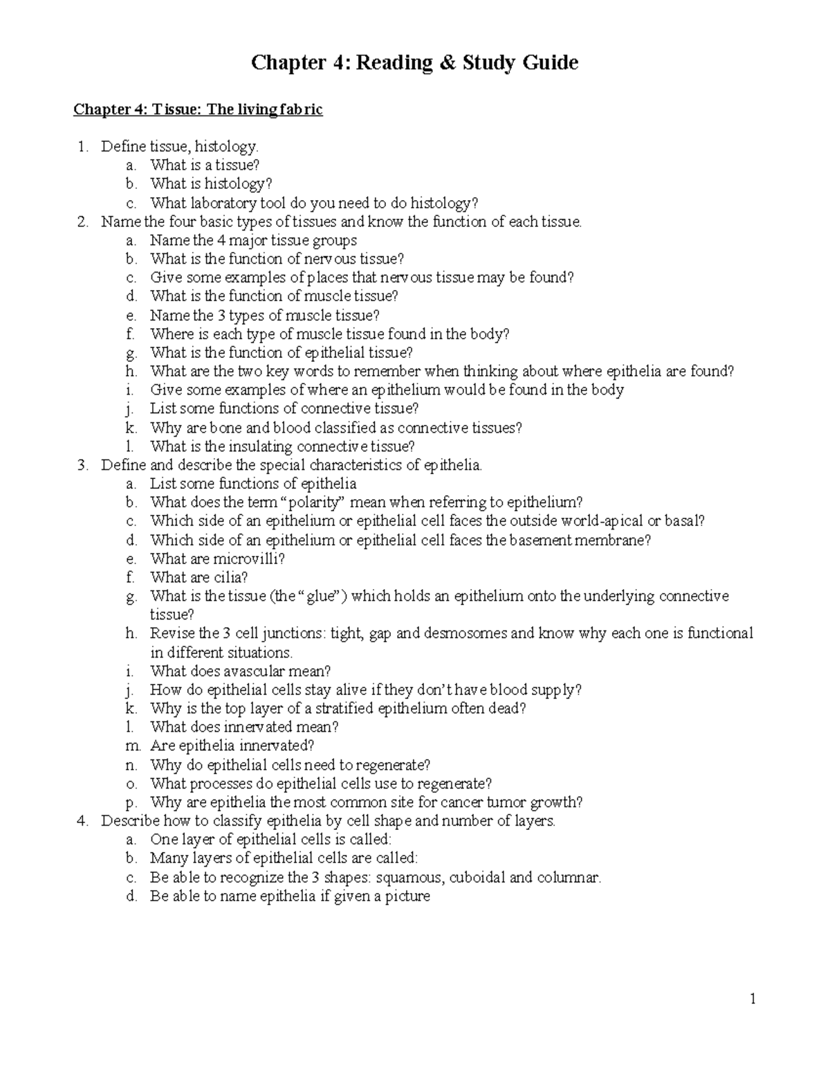 Ch 4 Reading & Study Guide - Chapter 4: Tissue: The living fabric 1 ...