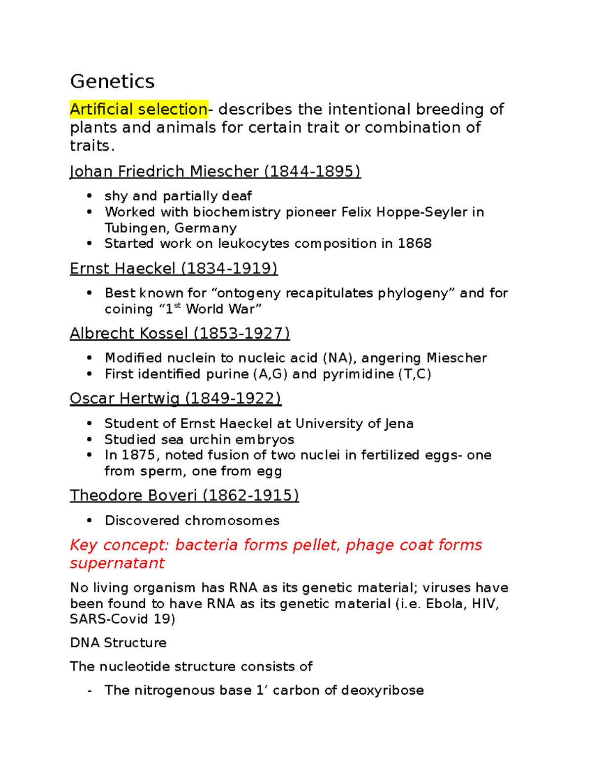 Genetics Lecture Notes: Key Concepts and Historical Figures - Studocu