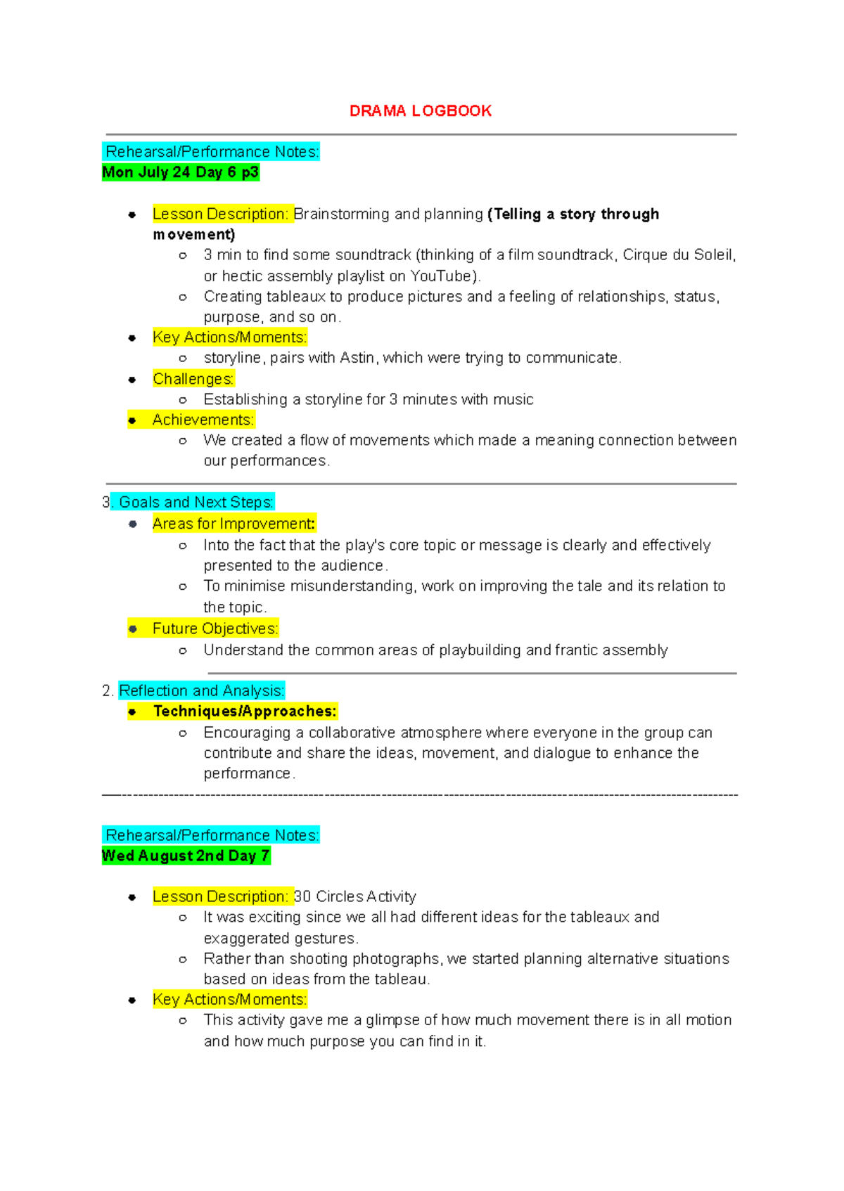 DRAMA 101 Logbook: Movement & Performance Reflections - Studocu