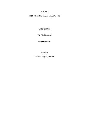 BCH2333 - uOttawa - Introduction to Biochemistry - Studocu