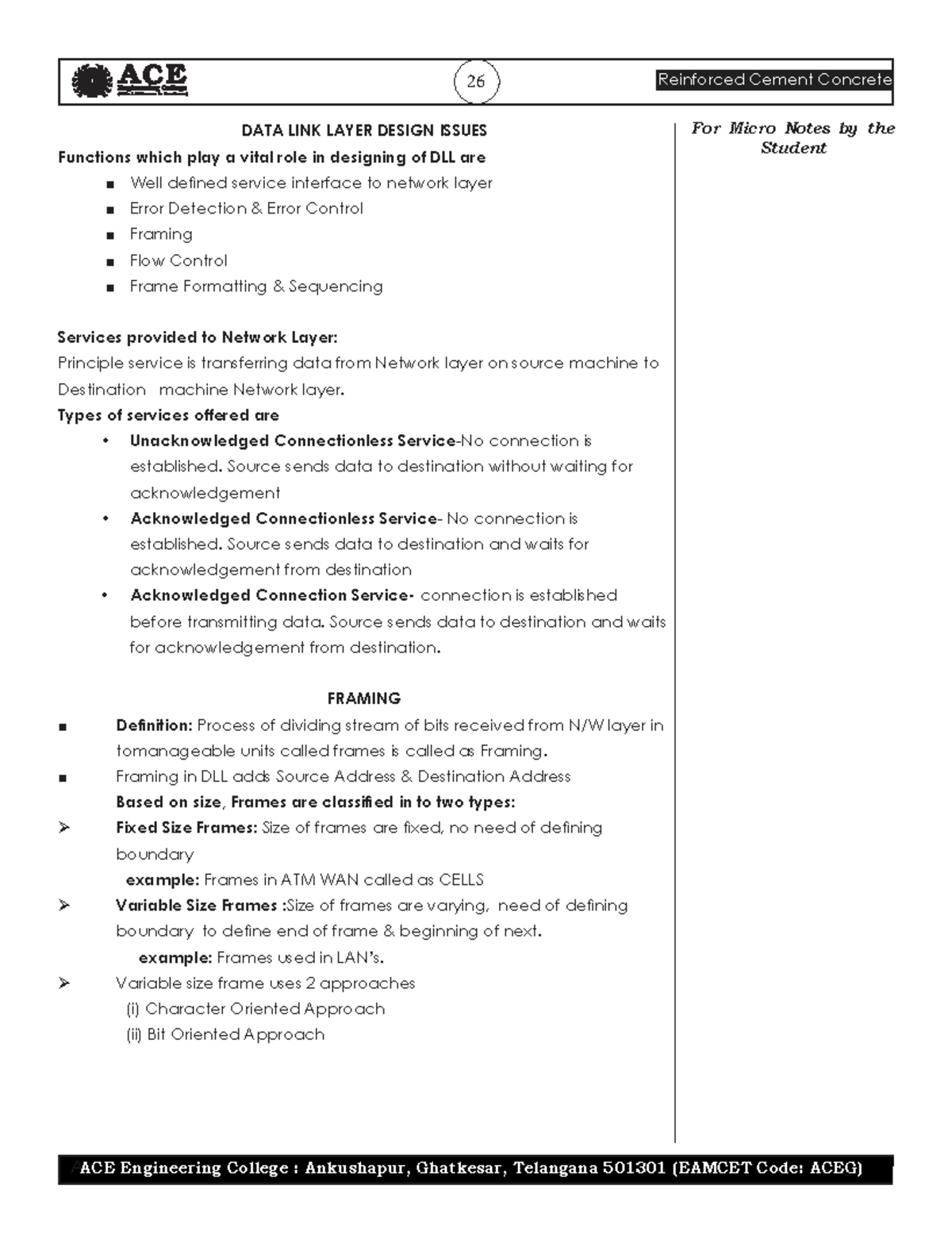 26 RCC Data Link Layer Design Issues - Micro Notes for ACEG - Studocu