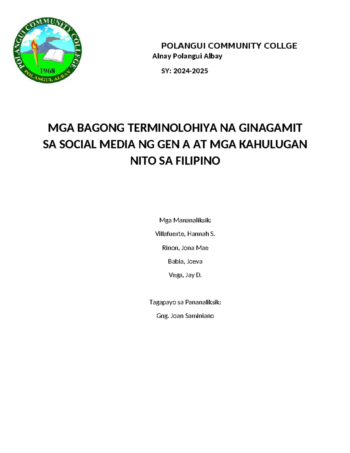 POLANGUI COMMUNITY COLLEGE BSED FILIPINO: Mga Bagong Terminolohiya ng ...