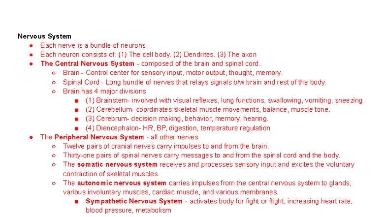 TPJ3U - Chapter 6: Overview of the Nervous System Functions - Studocu