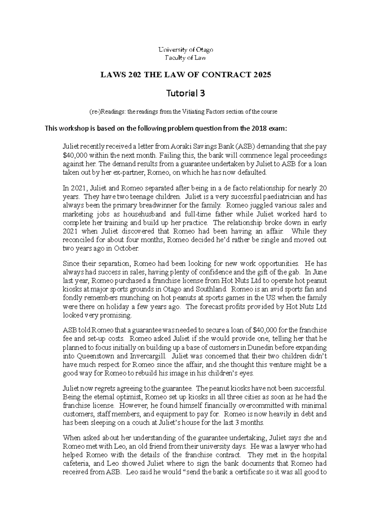 LAWS 202 Contract Law Tutorial 3: Vitiating Factors Analysis - Studocu