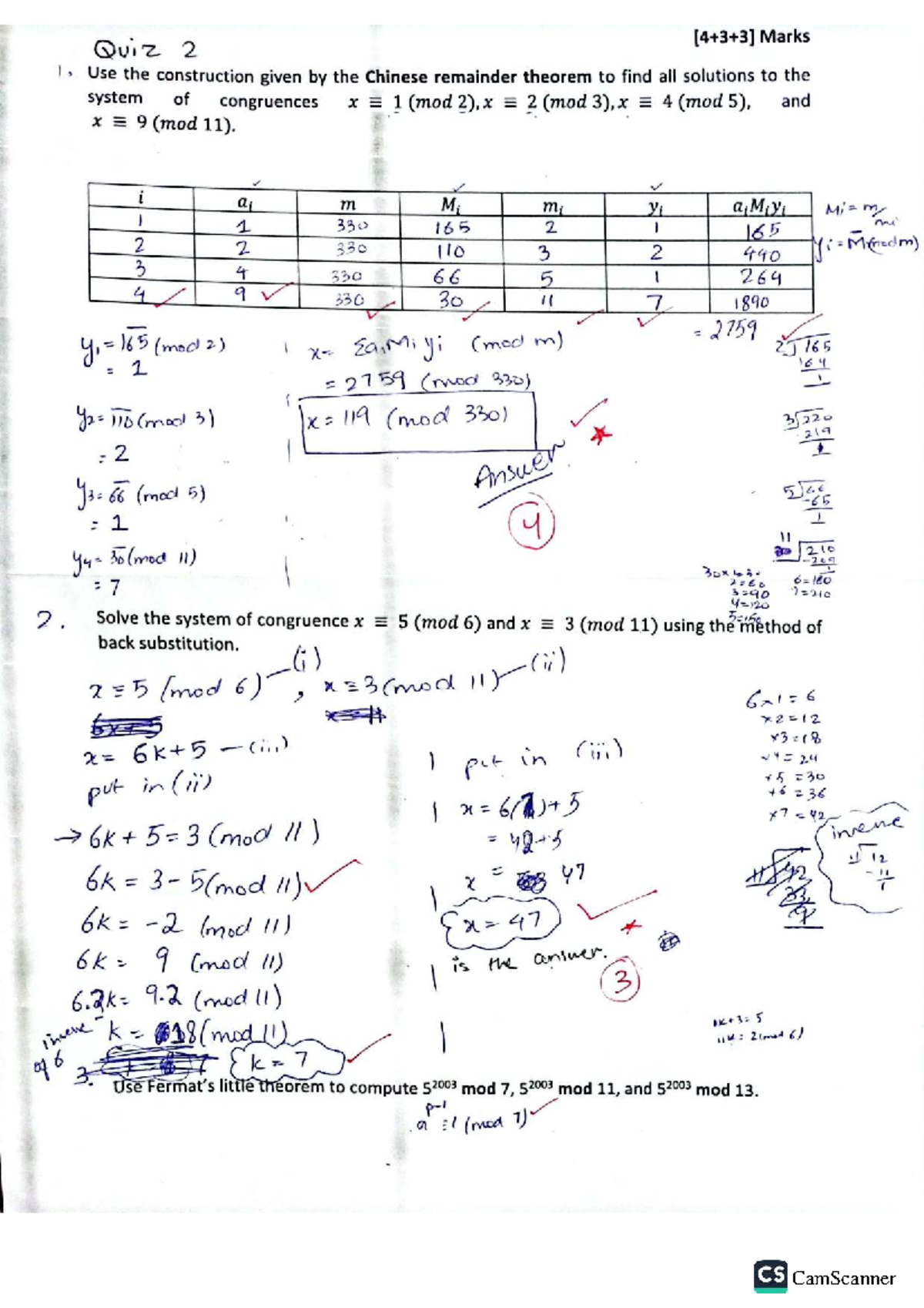Discrete Math Fall 2024 Quiz 2 Solutions and Congruences - Studocu