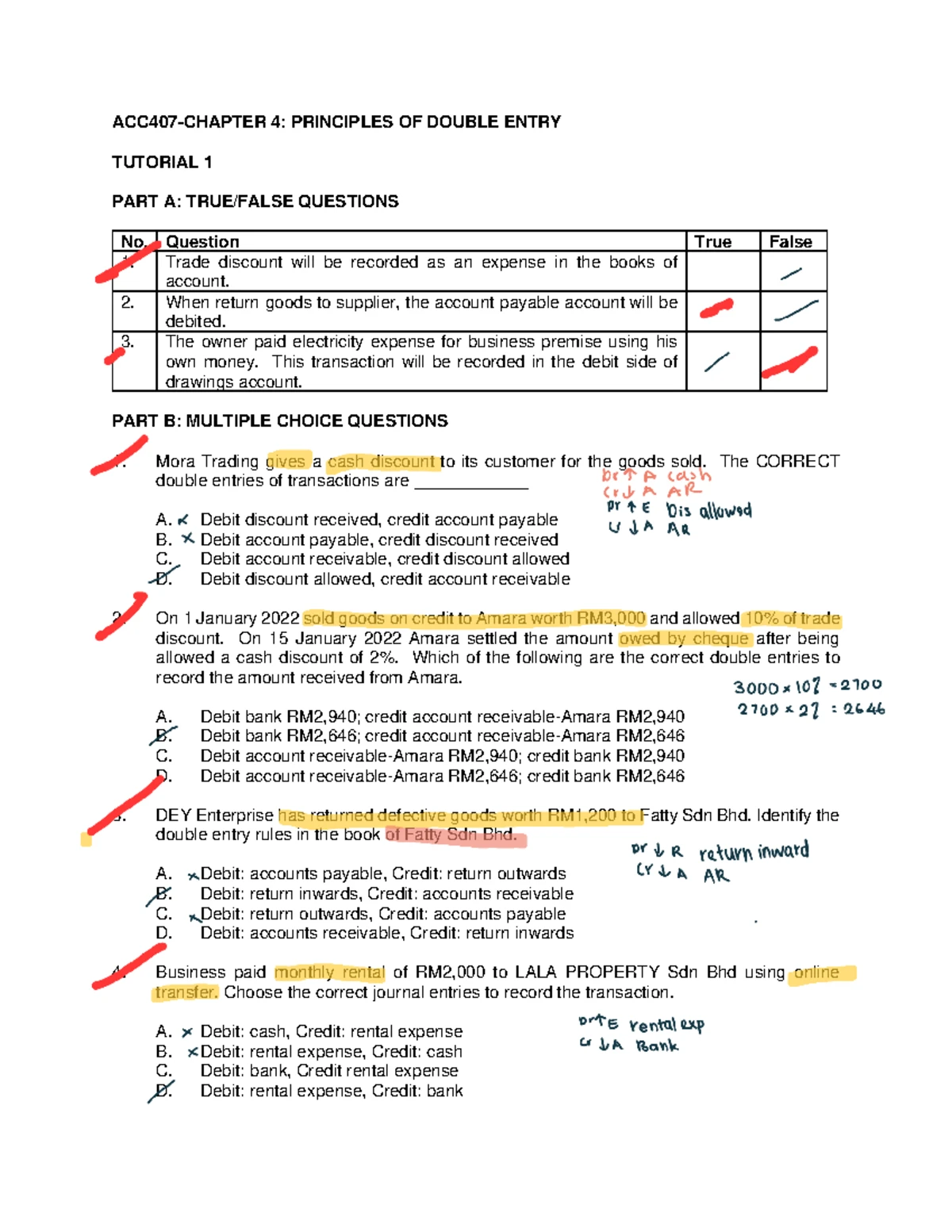 Tutorial 1: Chapter 3 Accounting Equation & Classification MCQs - Studocu