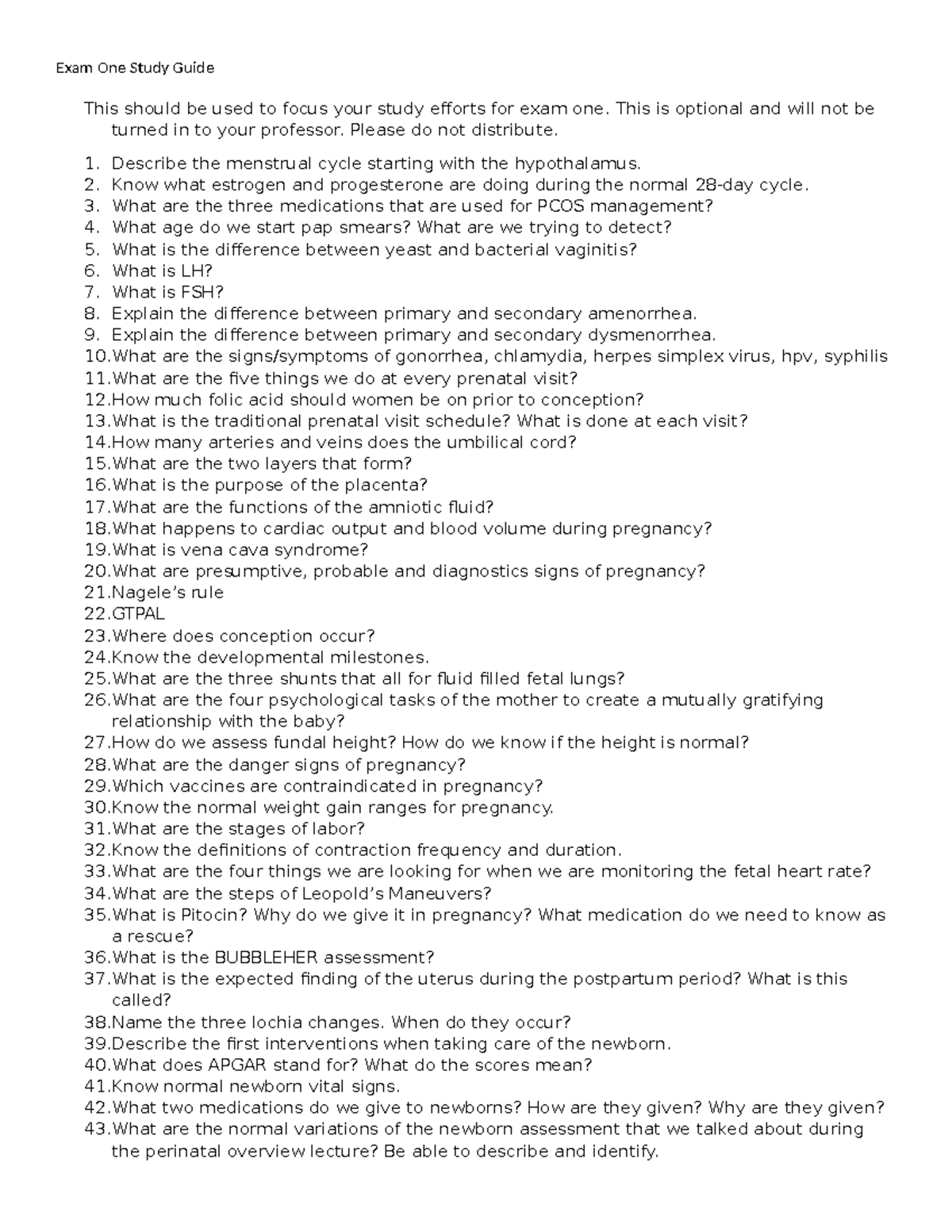 Exam 1 study guide for NURS 357: Key concepts and review questions ...