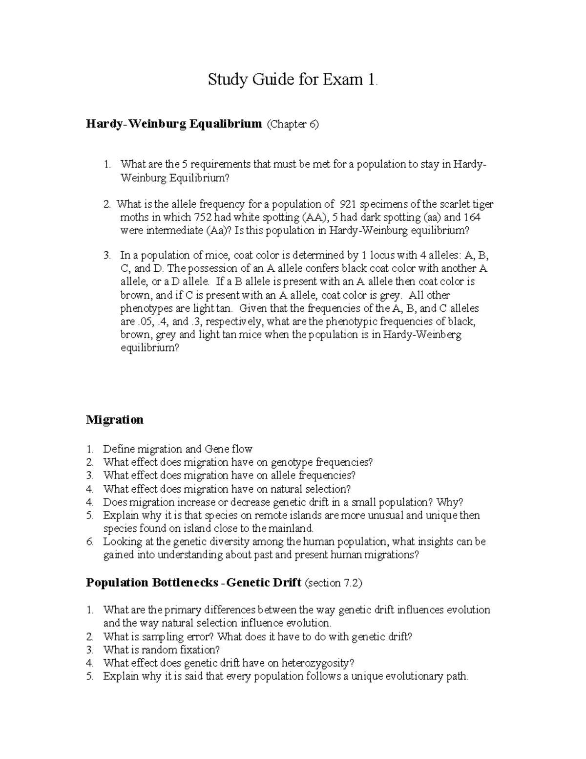 Genetic Drift and Evolution: Study Guide for Exam 1 (BIO 101) - Studocu