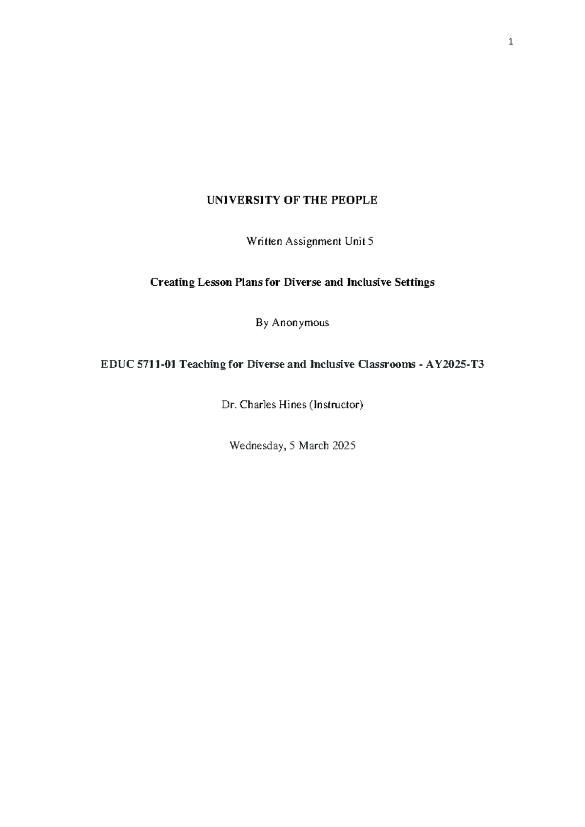 Written assigment Unit 5 finalpdf - UNIVERSITY OF THE PEOPLE Written ...