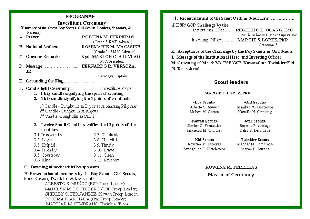 Scouting-Program 2022-2023 - PROGRAMMEPROGRAMME Investiture Ceremony ...