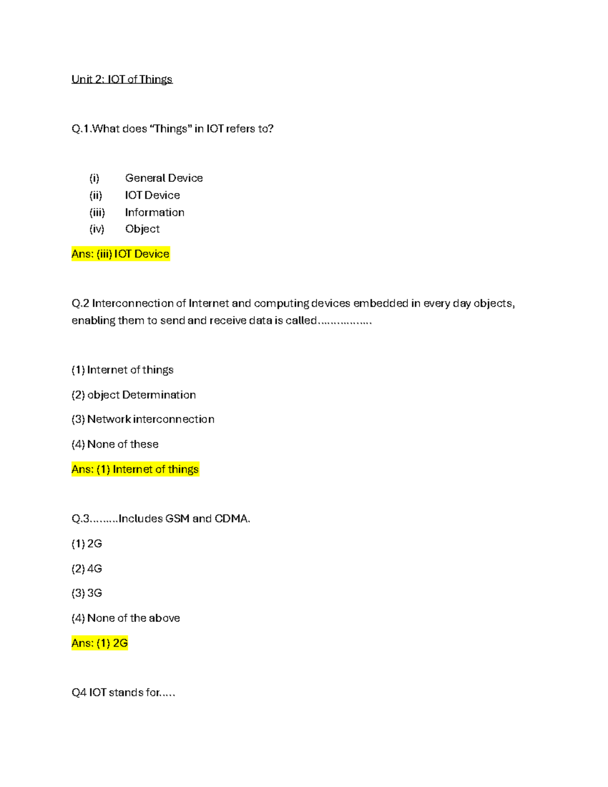 IoT 101: MCQs for Practice on Internet of Things Concepts - Studocu