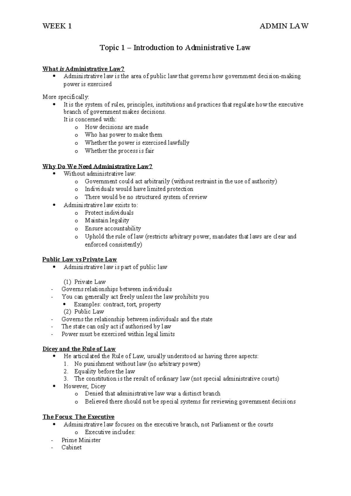 WEEK 1 ADMIN LAW: Introduction to Administrative Law Concepts - Studocu