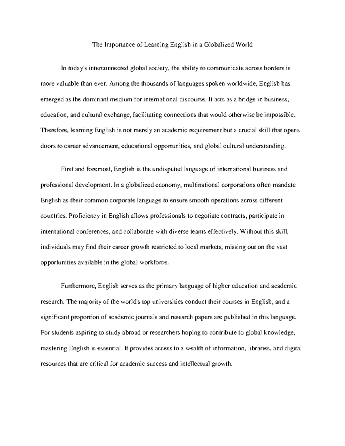 The Importance of Learning English in a Globalized World: A Key Skill ...