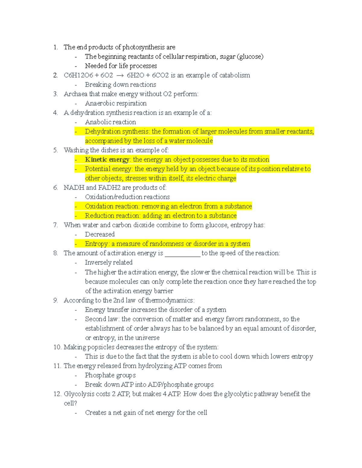 BIO 181 - UNIT 3 Photosynthesis and Cellular Respiration Study Guide ...