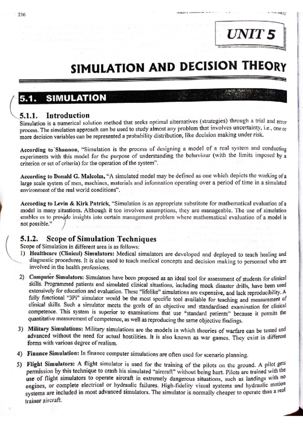 QT UNIT-5 Theory - Quantitative - 216 UNIT 5 SIMULATION AND DECISION ...