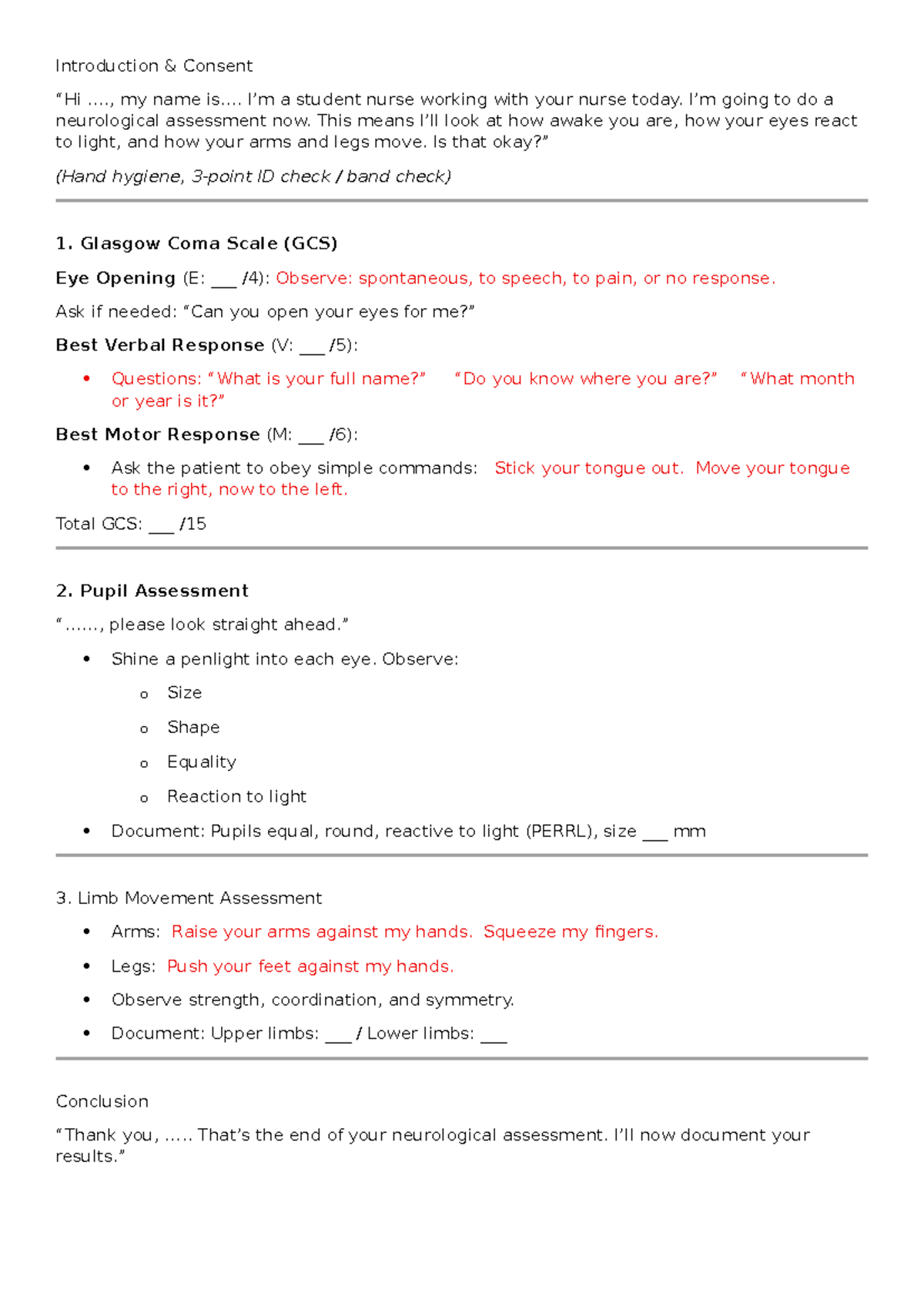 Neurological Assessment Guide for Nursing Students - Studocu