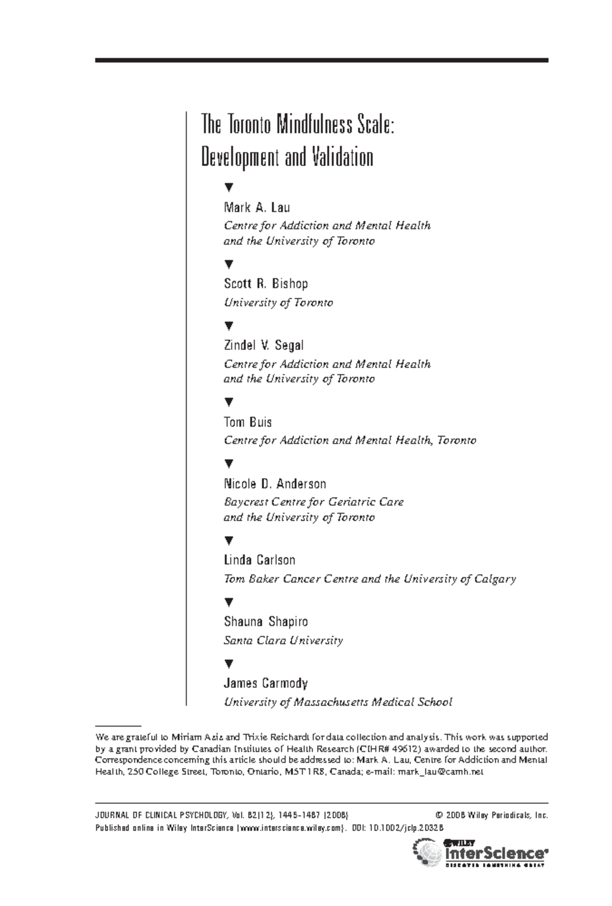 TMS Scale - great - The Toronto Mindfulness Scale: Development and ...