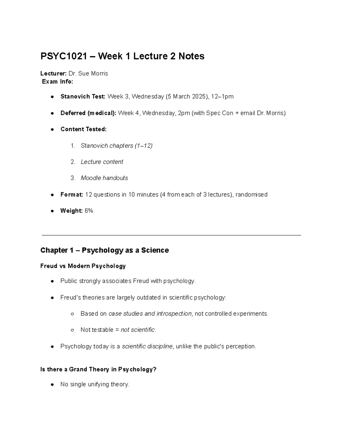 PSYC1021 Final Exam Notes: Key Concepts and Theories in Psychology ...