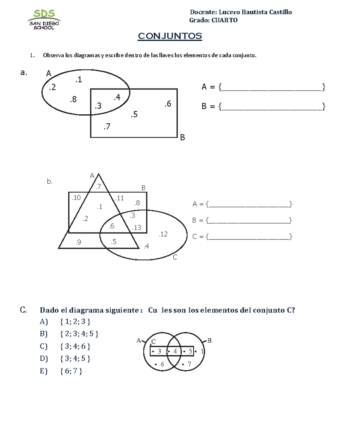 Conjuntos y Elementos: Ejercicios de Matemáticas para CUARTO Grado ...
