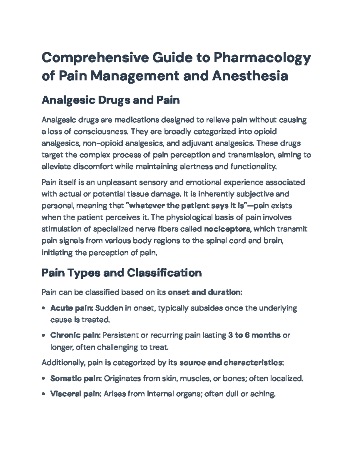 Comprehensive Pharmacology of Pain Management & Anesthesia (PHRM 101 ...