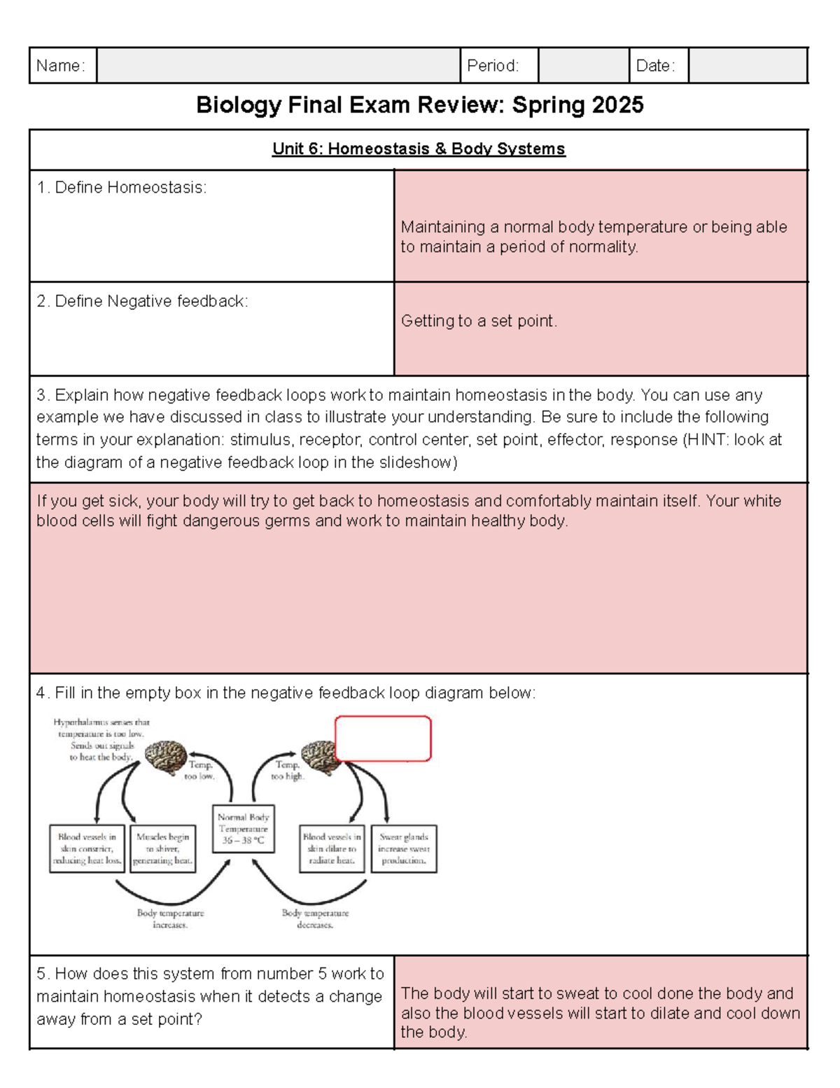 Biology Final Exam Review: Spring 2025 - Homeostasis & Genetics ...