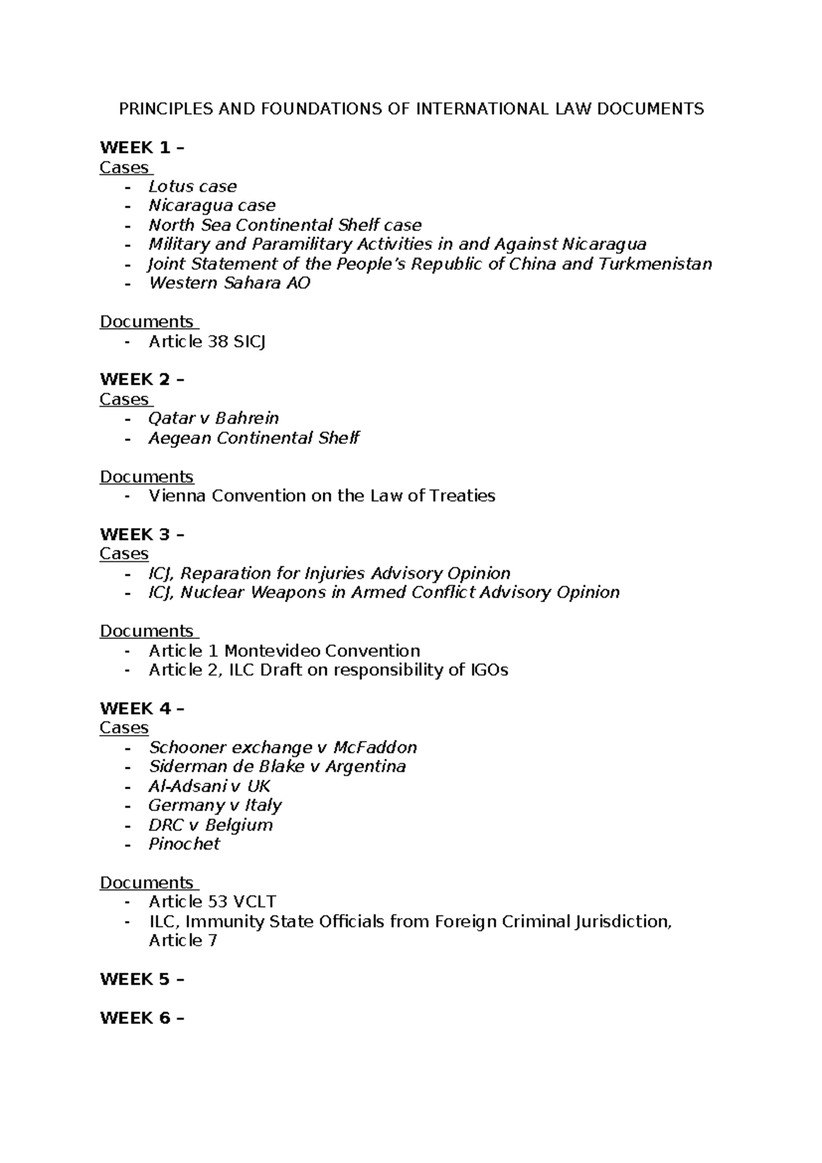PFIL 101: Week 1-6 Readings on International Law Cases and Documents ...
