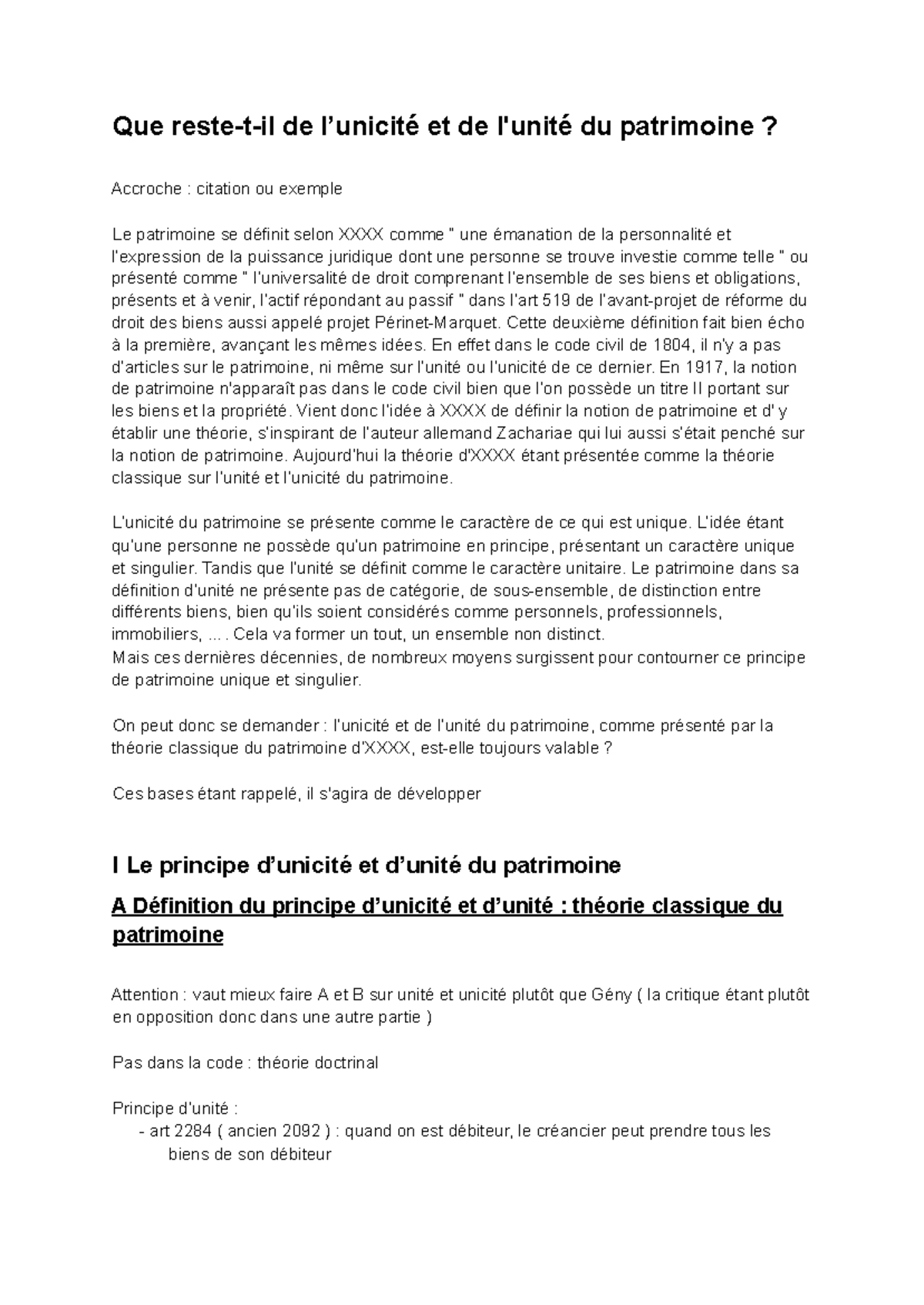 TD 15 Droit civil : Analyse de la Théorie du Patrimoine selon Aubry et ...