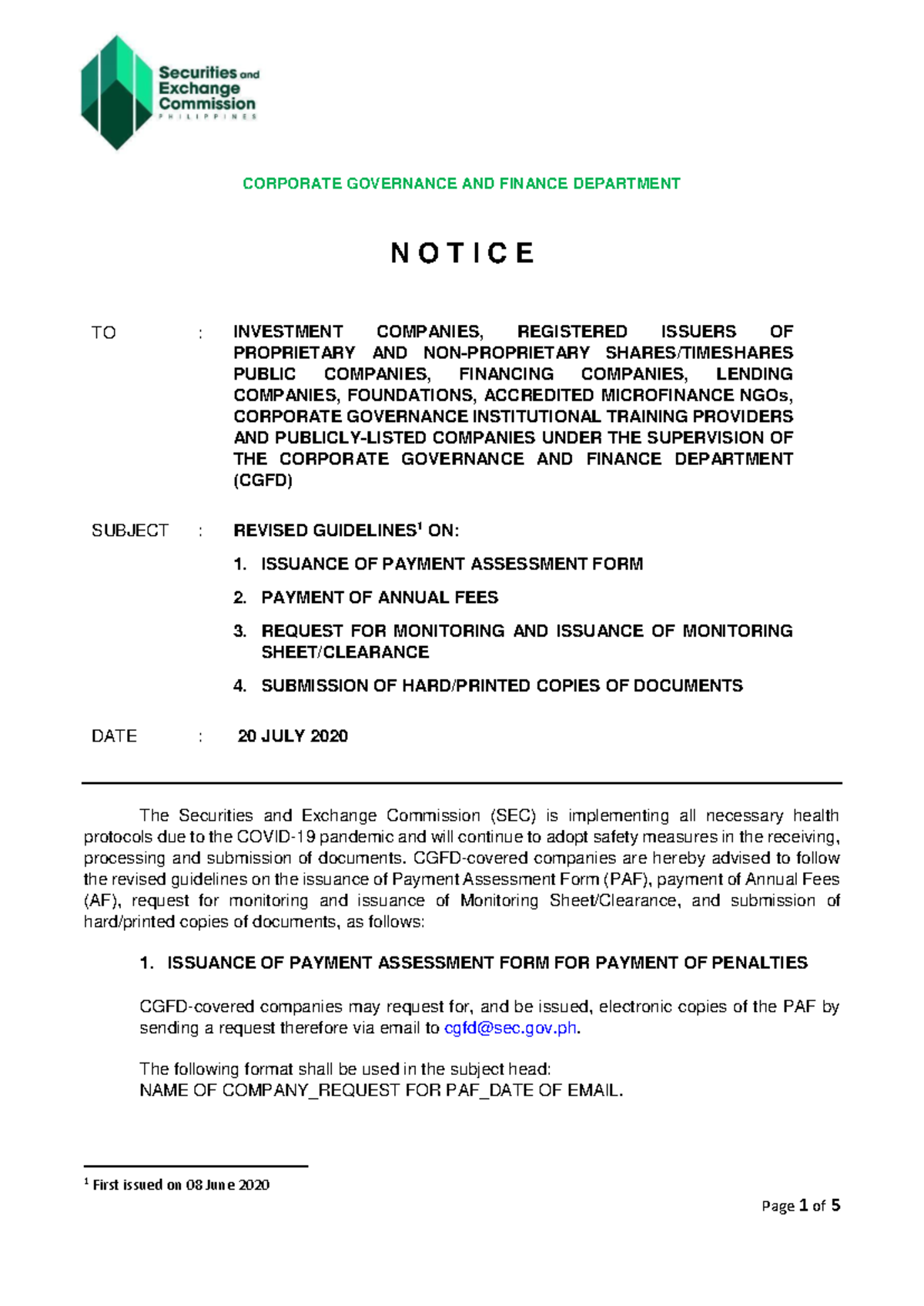 Revised CGFD Guidelines for Issuance and Payments - July 2020 - Studocu