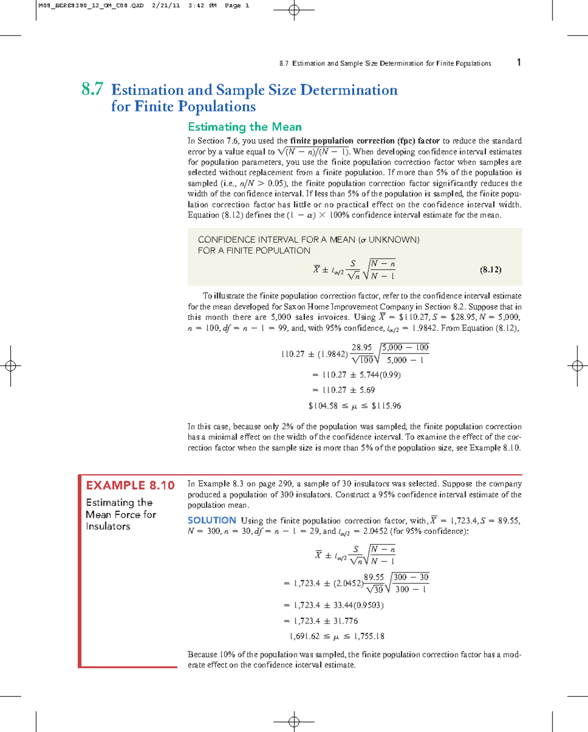 M08_BERE8380_12_OM_C08: Estimation & Sample Size for Finite Populations ...