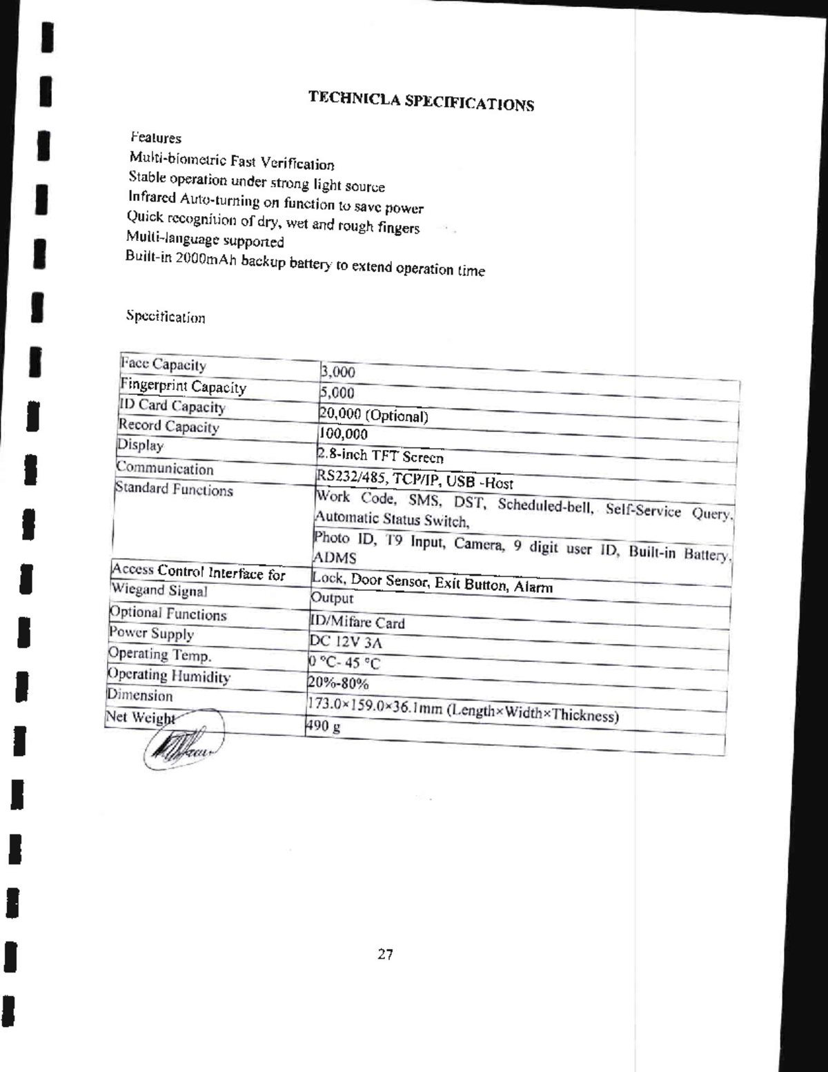 Specification of Biometric Machine - Studocu