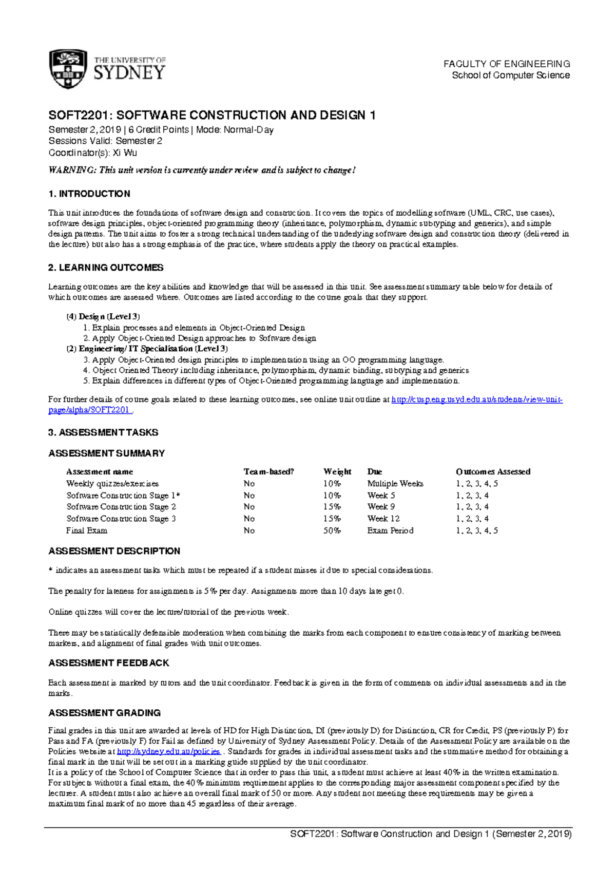 SOFT2201: Software Construction and Design 1 Study Guide (2019) - Studocu