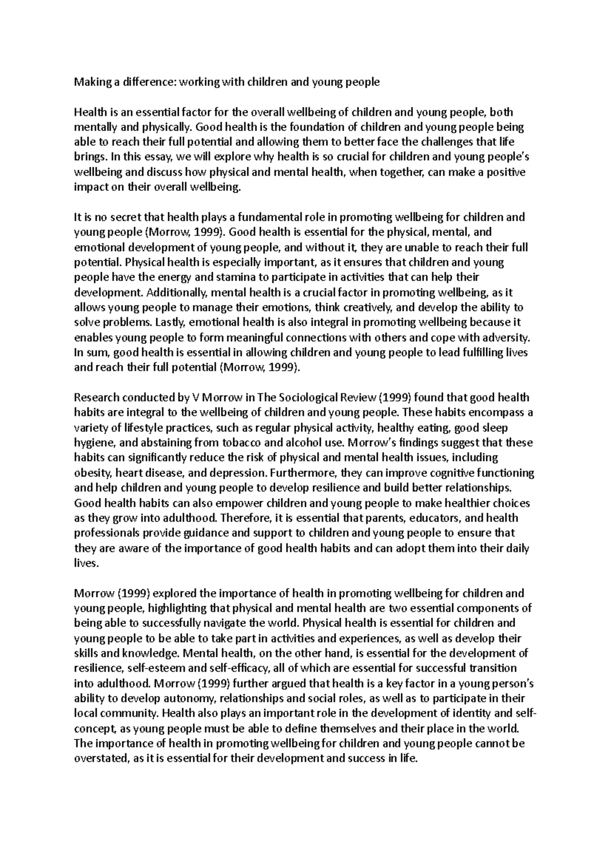 Health and Wellbeing: Key Aspects for Children & Young People - Studocu
