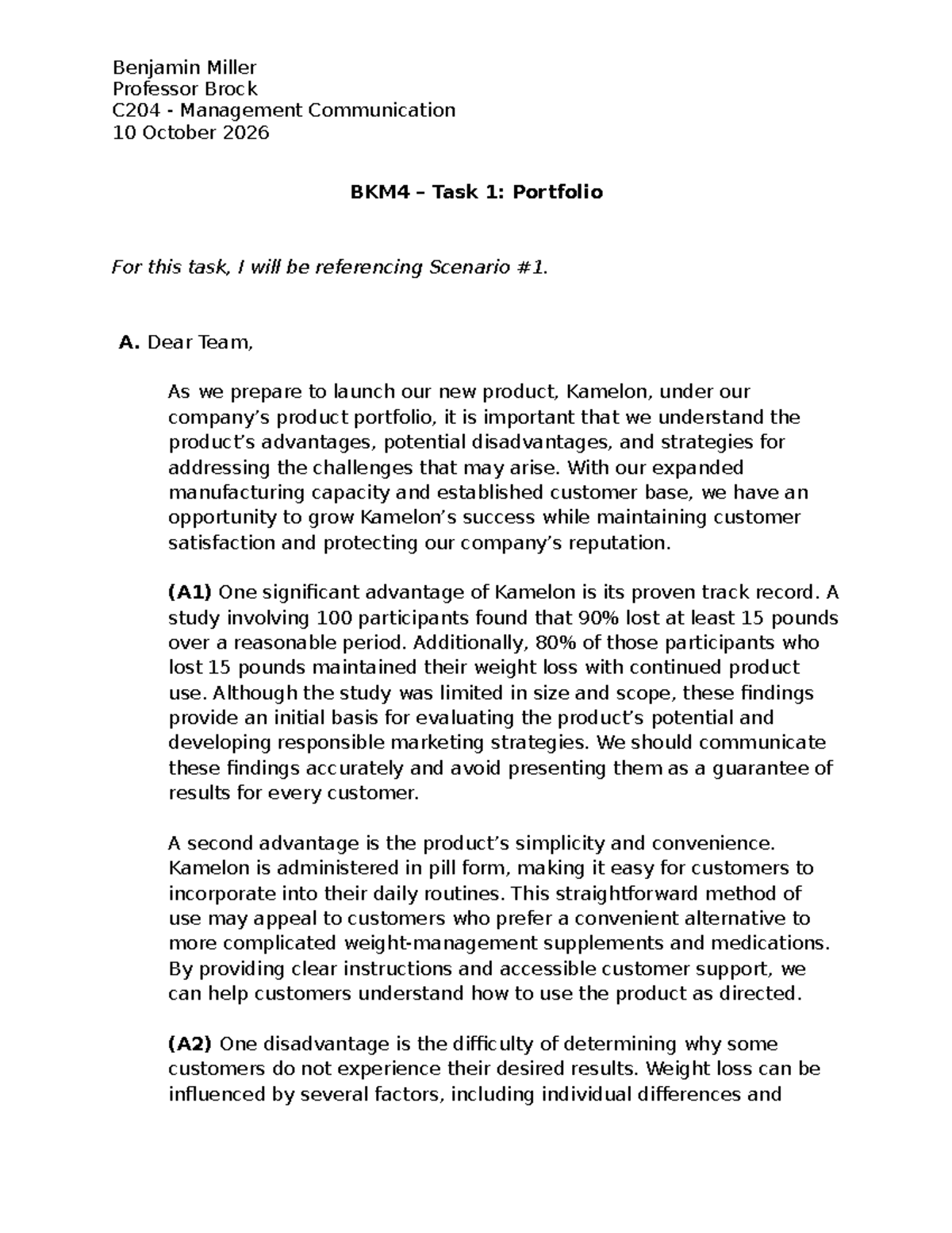 BKM4 Task 1: Kamelon Product Portfolio Analysis and Strategy - Studocu