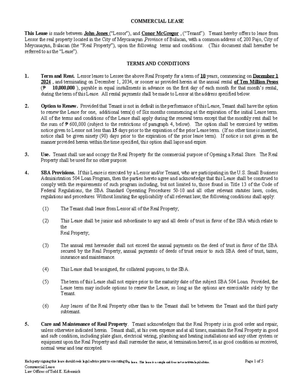 COMM 101: Sample Commercial Lease Agreement and Terms - Studocu