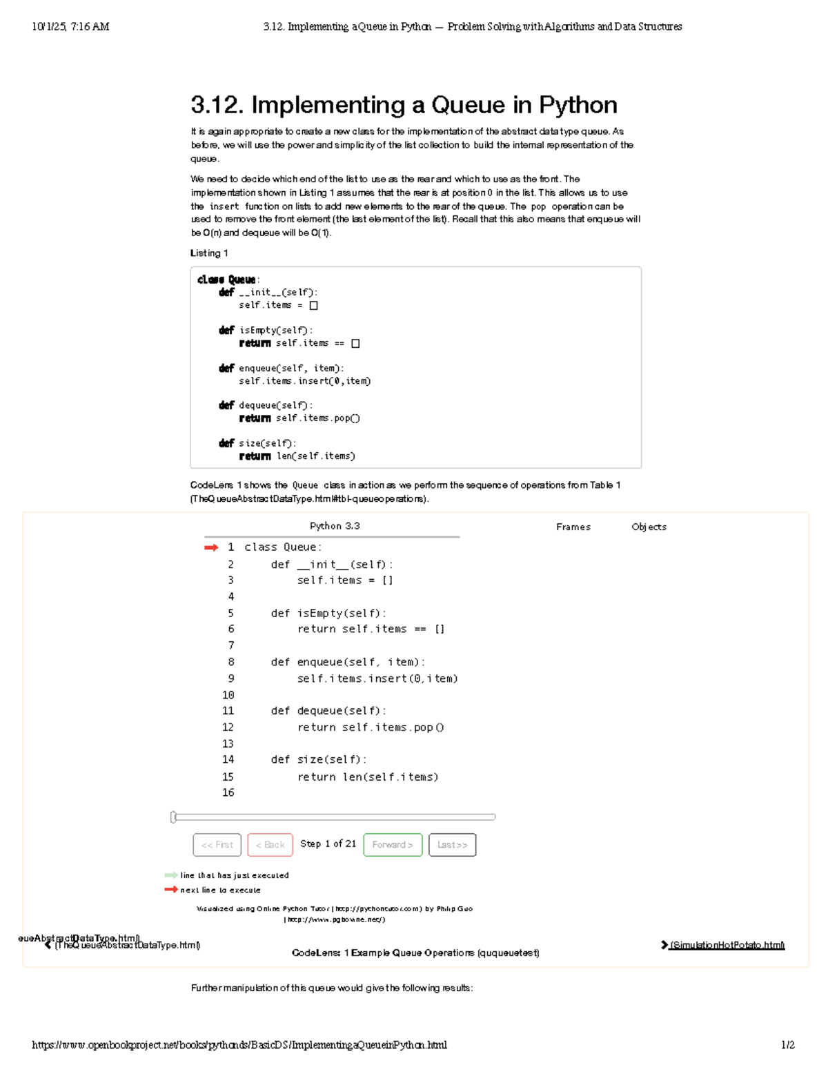 Implementing a Queue in Python for Data Structures (DS 3.12) - Studocu