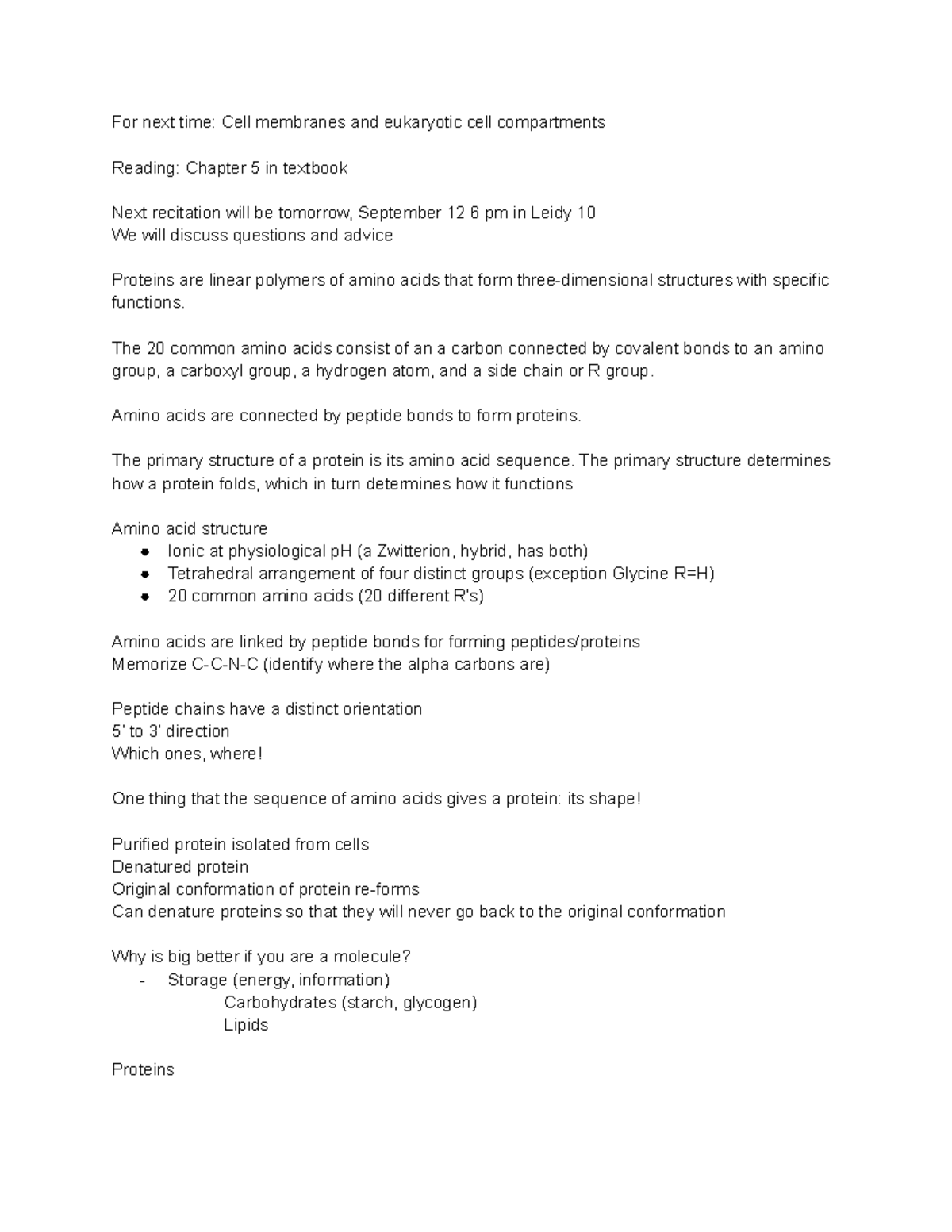 BIOL 251 Lecture Notes: Cell Membranes & Protein Structure Insights ...