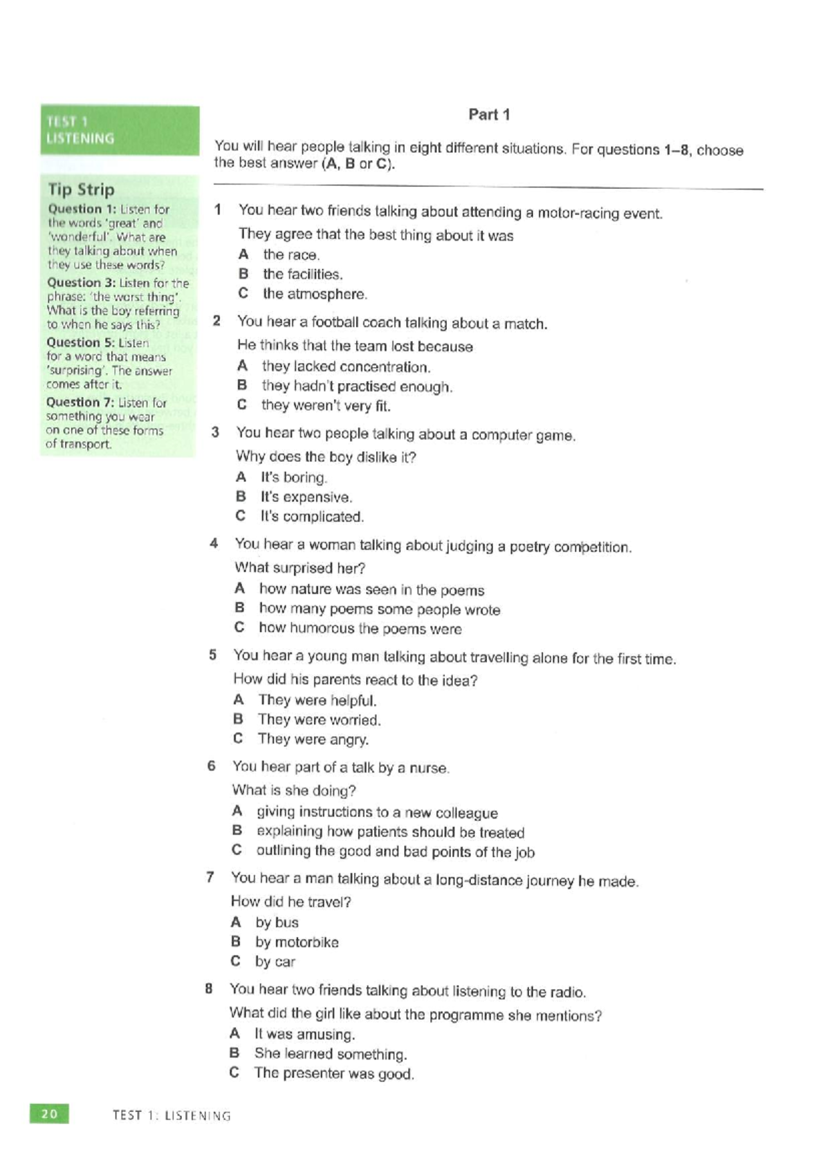 Practice Tests +2 - Listening Test 1 Questions and Answers - Studocu