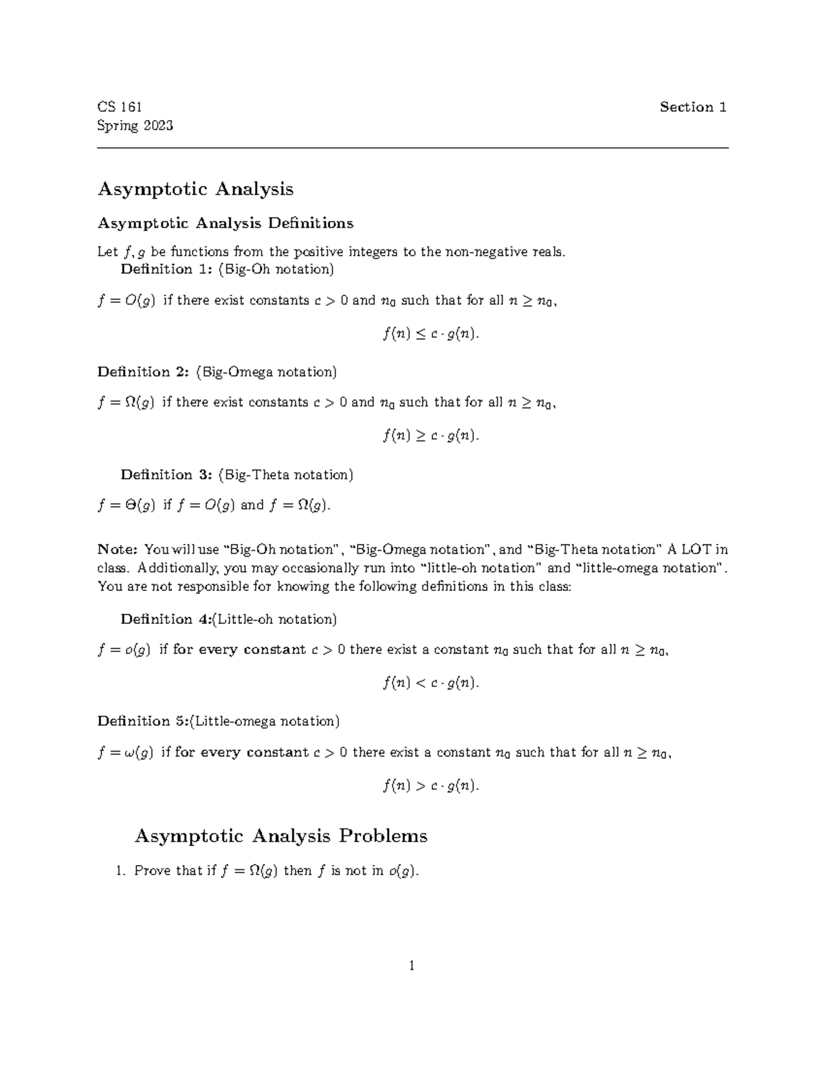 Section 1 Solutions - hghgjkbkjj - CS 161 Section 1 Spring 2023 ...