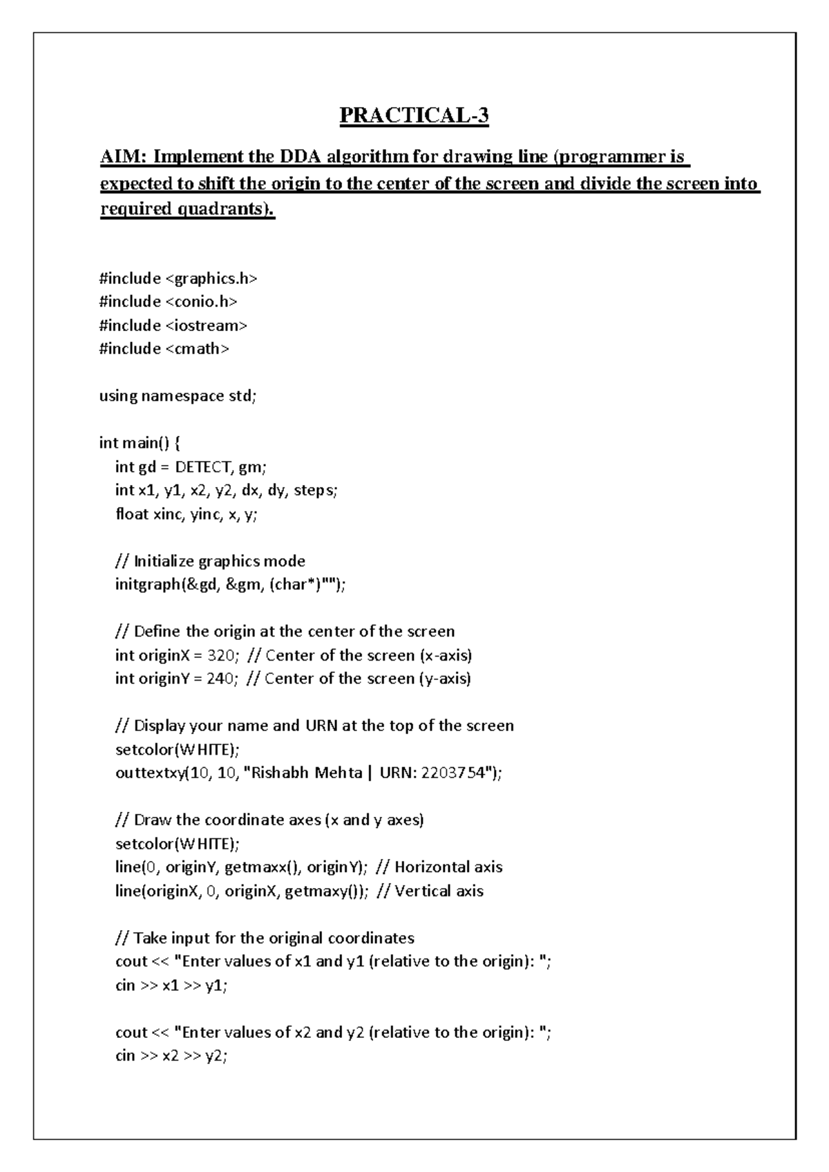 Daa Practical - erere - PRACTICAL- 3 AIM: Implement the DDA algorithm ...