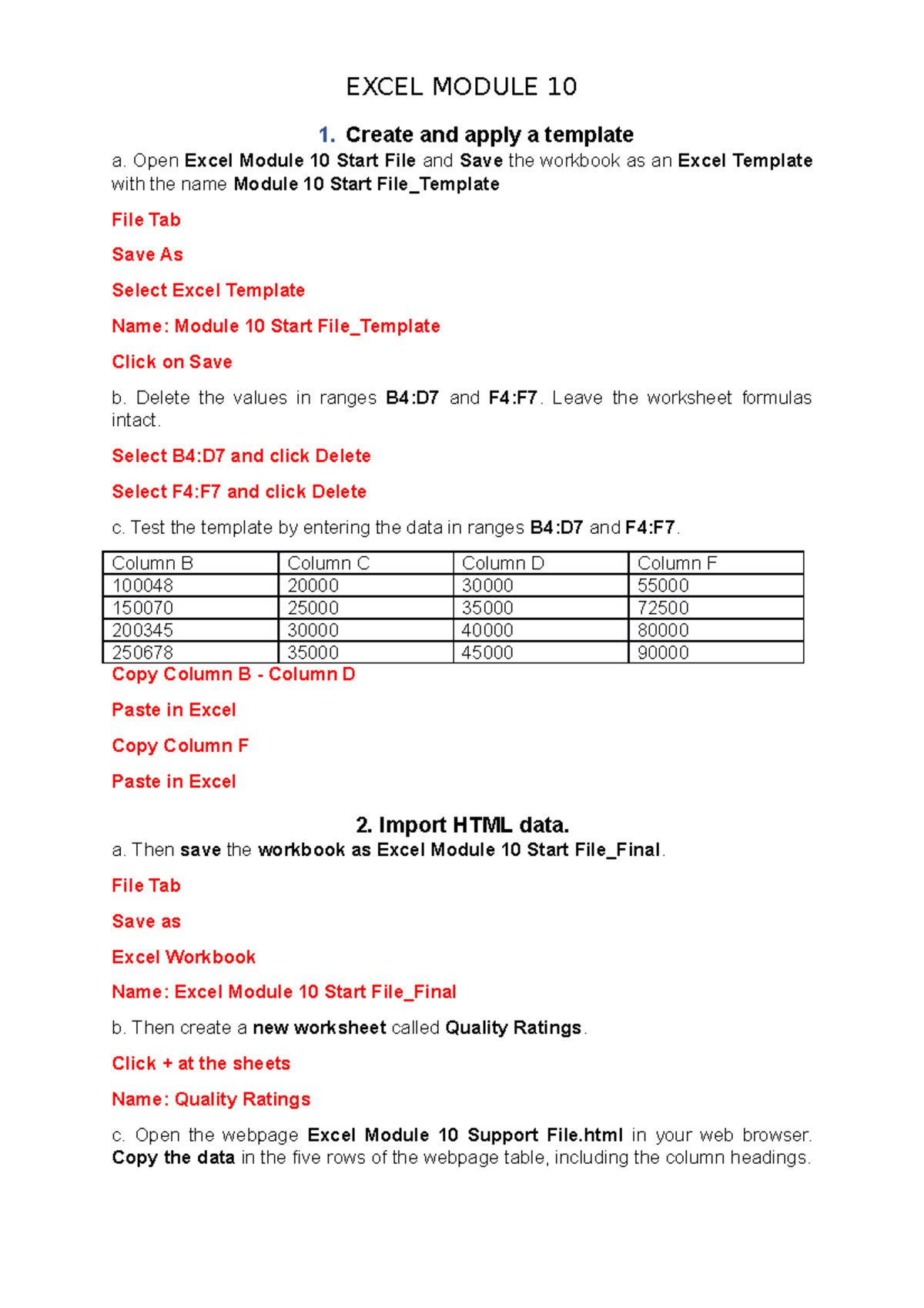 Excel Module 10 Final Instructions and Template Application Guide - Studocu