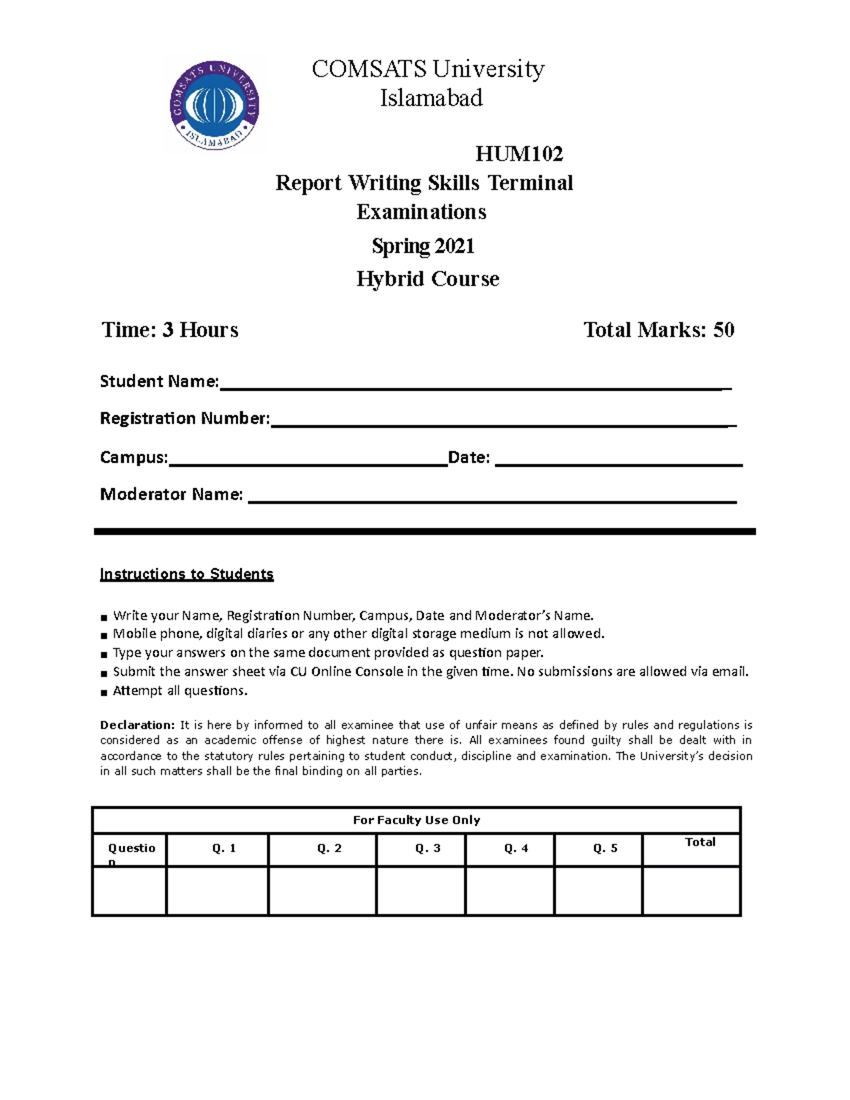 SP21 HUM Report Writing Skills Final Exam Guidelines - Studocu