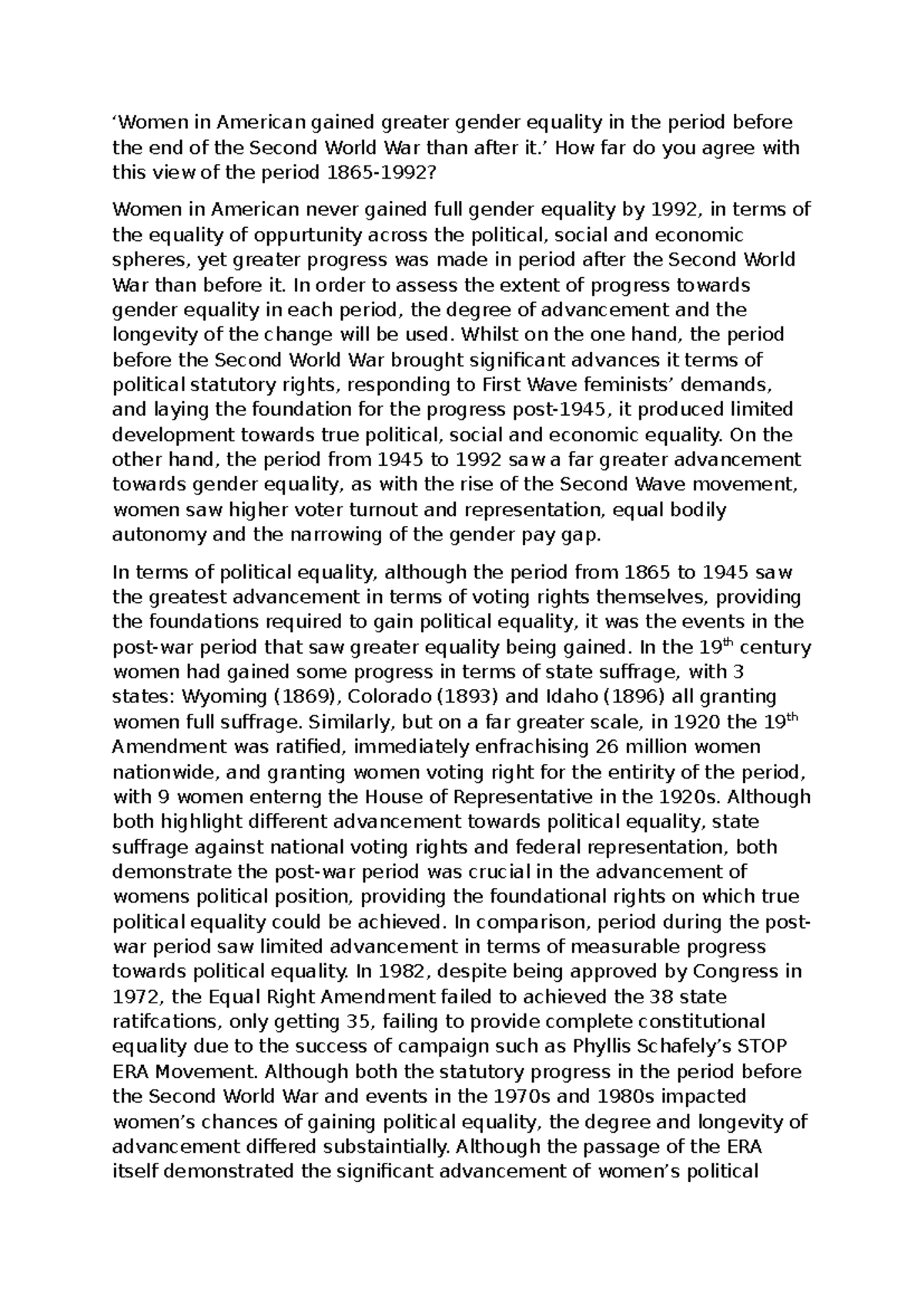 Women and Gender Equality in America: Pre-WW2 vs Post-WW2 Analysis ...