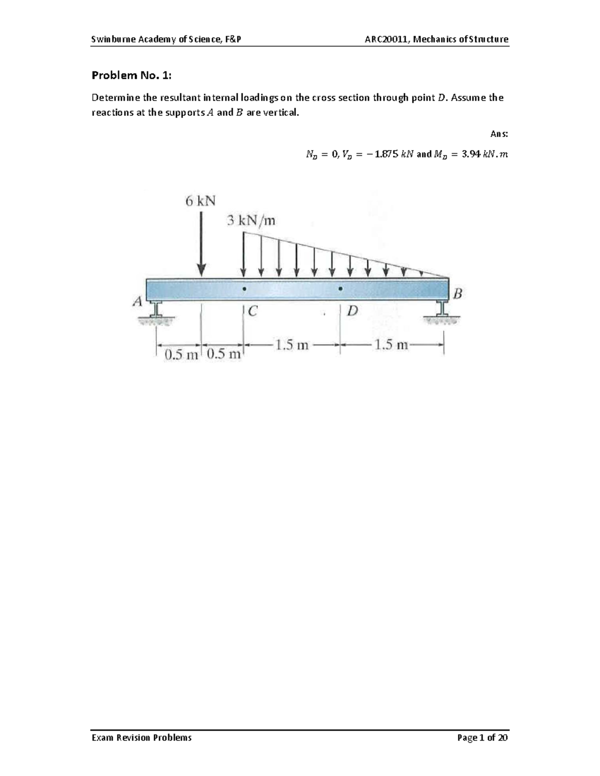Exam Revision Problems 34066630 - Problem No. 1: Determine the ...