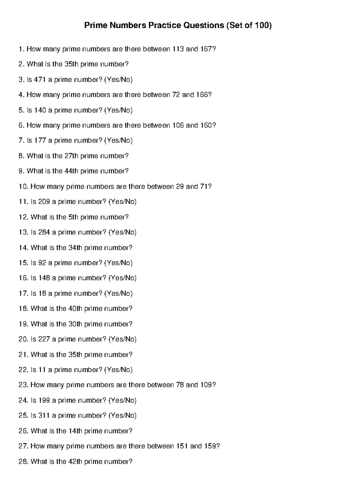 Prime Numbers Practice Questions (Set of 100) with Answers - Studocu