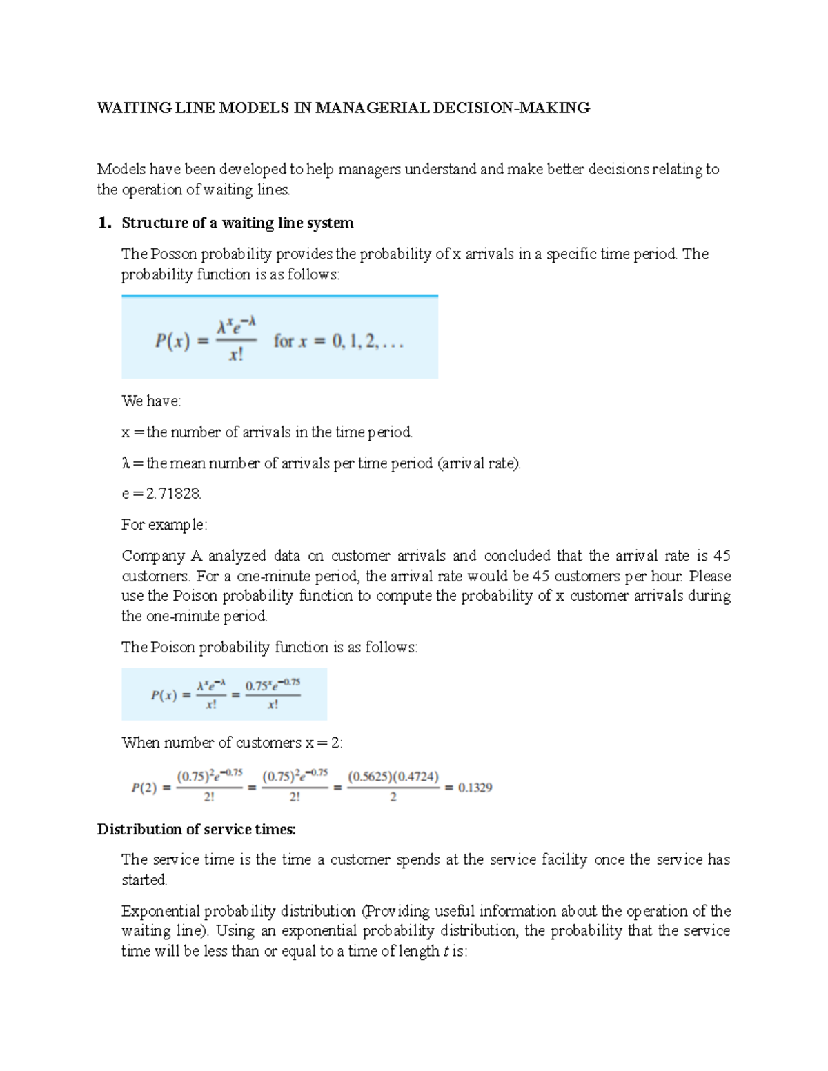 Waiting LINE Models IN Managerial Decision 2l - WAITING LINE MODELS IN ...