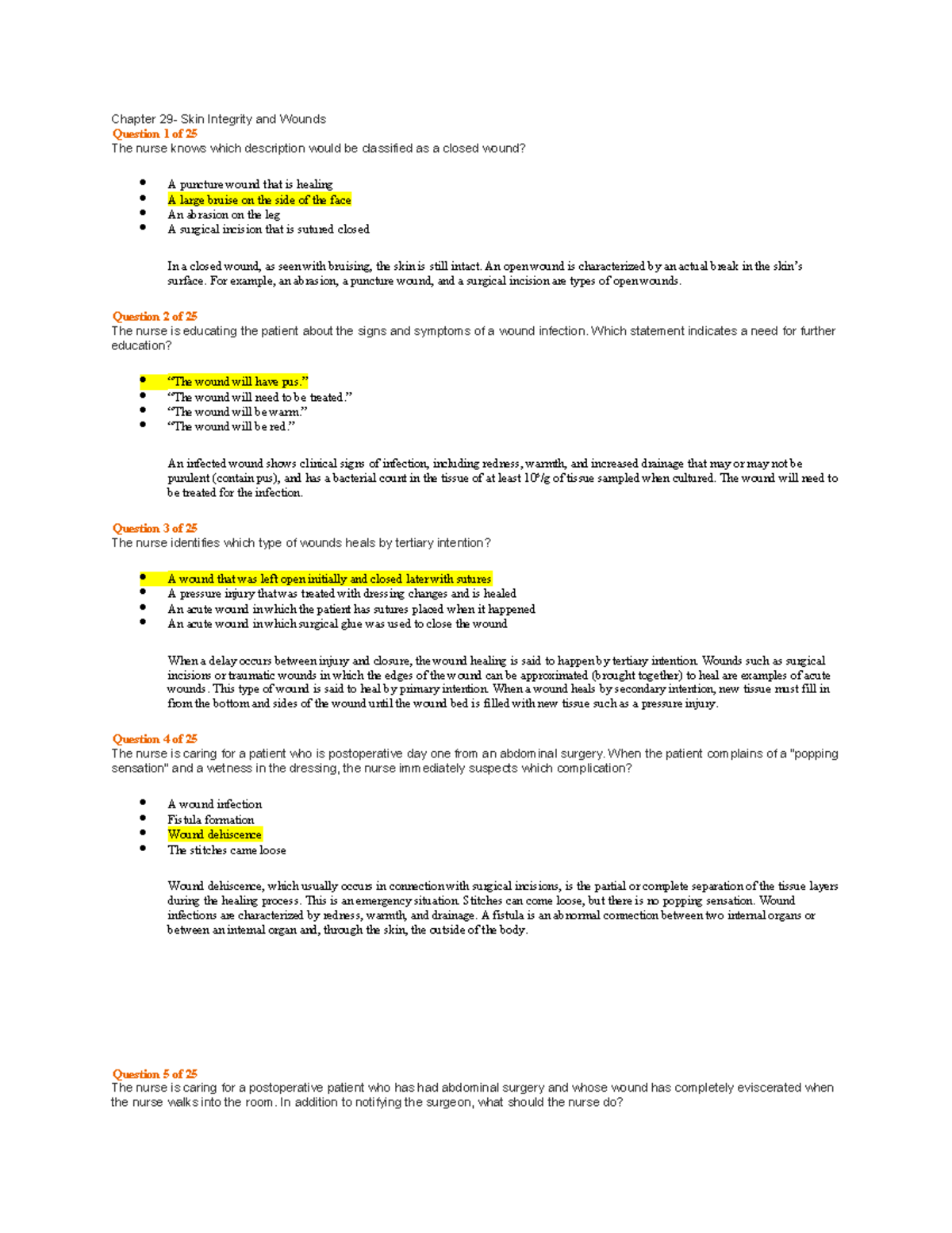Chapter 29 Answers: Skin Integrity and Wounds - Nursing Study Guide ...